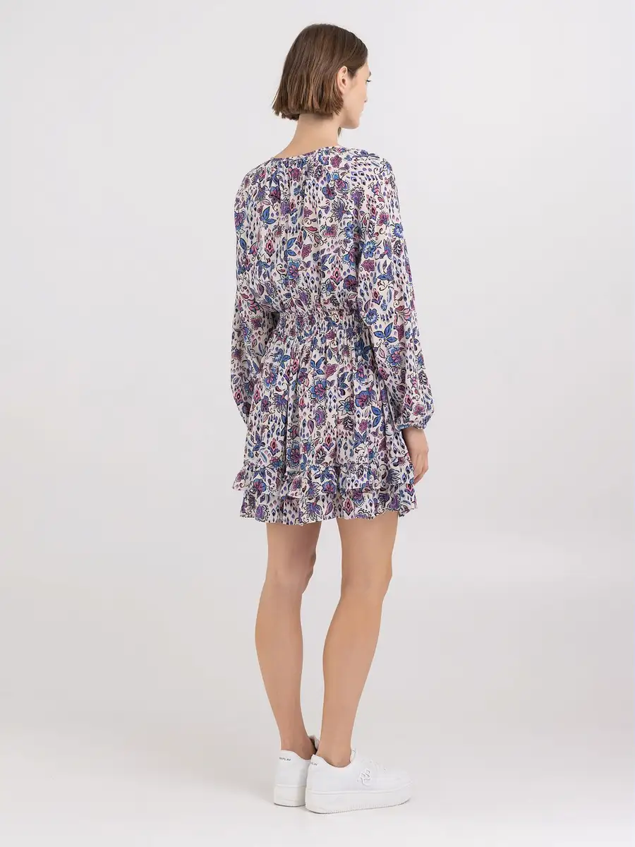 VESTIDO CORTO DE FLORES CON CORDÓN Y BOTONES REPLAY (1)